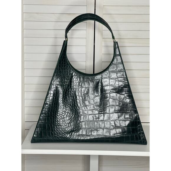 STAUD Handbags - STAUD Large Rey Croc-Embossed Leather Shoulder Bag Green